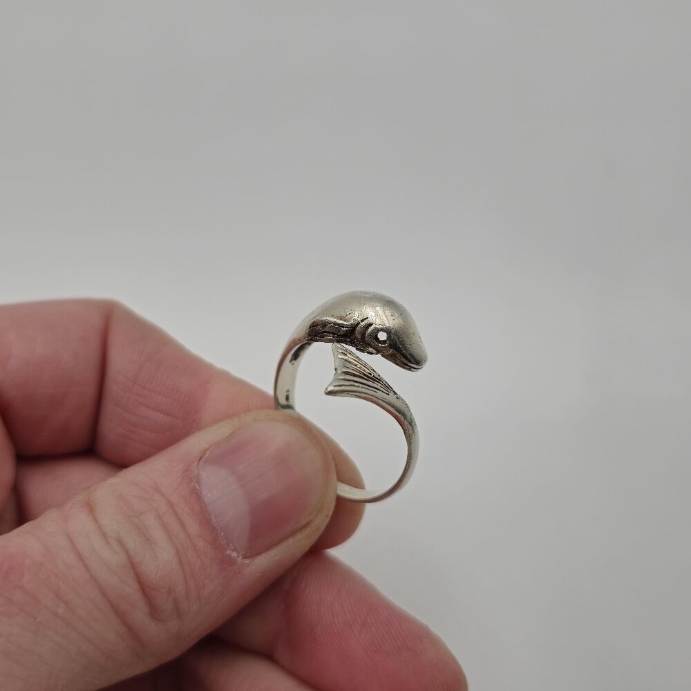 Size 11 Sterling Silver Large Dolphin Animal Rustic Ring A3716